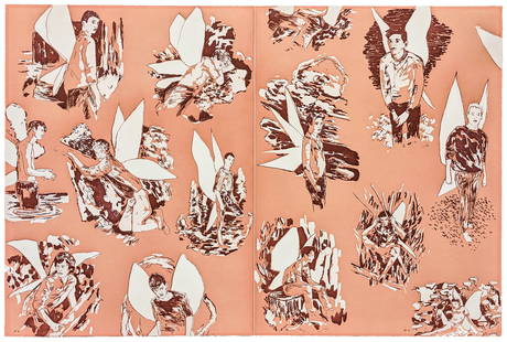 Hernan BAS: "Revised Endpapers for The Homosexual Neurosis": Hernan BAS (American, b. 1978): "Revised Endpapers for The Homosexual Neurosis" (Pink). Color aquatint on wove paper, 2013. Initialed, dated, and numbered AP8; aside from the edition of 25. Published