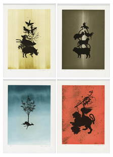 Darren WATERSTON: "A Swarm, A Flock, A Host": Darren WATERSTON (American, b. 1965): "A Swarm, A Flock, A Host: A Compendium of Creatures". Set of 12 color etchings, with aquatint, water-bite aquatint, and spit-bite aquatint on Somerset White pape