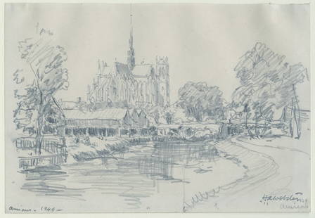 Herman Armour WEBSTER: Three Drawings: A Group of Three Drawings by Herman Armour WEBSTER (American, 1878-1970): "Amiens, the Cathedral". Pencil on wove paper, 1949. Signed, dated, and annotated in pencil. Sheet size: 11 1/4 x 7 5/8 inches