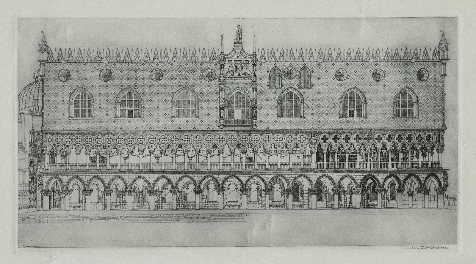 John TAYLOR ARMS: "Venice, the Doges Palace": John TAYLOR ARMS (American, 1887-1953): "Venice, the Doges Palace". Etching on wove paper, 1930. There seems to be no reference for this very fine etching, typical of the artist's output of that time.