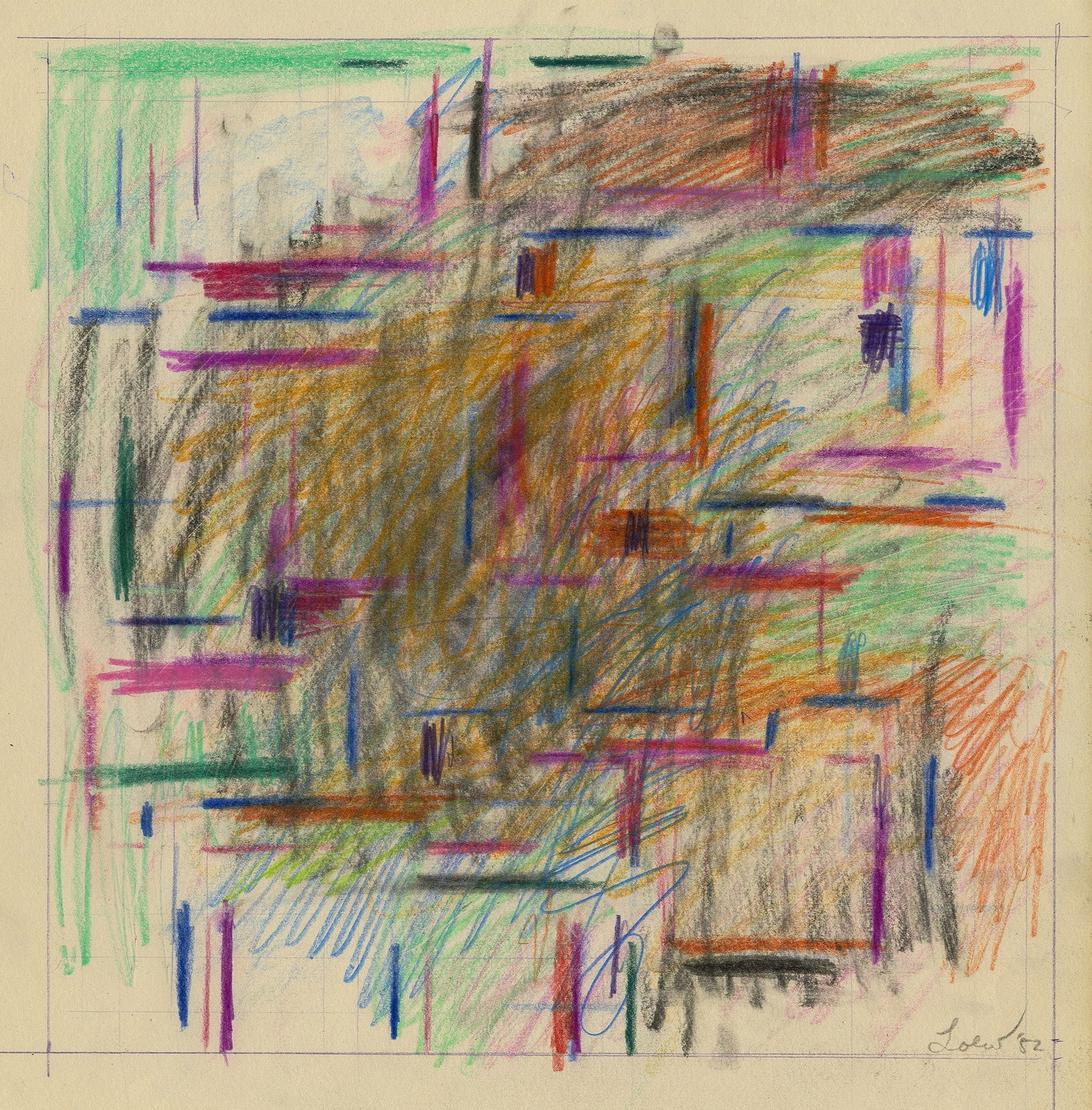 Michael LOEW: "Space Forms": Michael LOEW (American, 1907-1985): "Space Forms". Colored pencil and graphite on wove paper, 1952. Bearing the round estate stamp on the verso. Signed and dated in pencil in the image. Titled on the