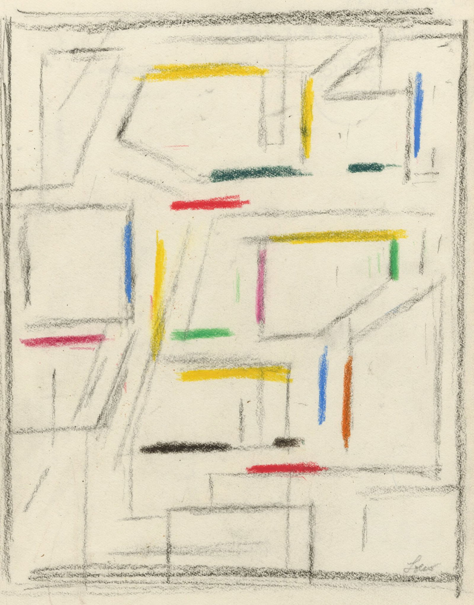 Michael LOEW: "Color Form #18": Michael LOEW (American, 1907-1985): "Color Form #18". Colored pencil and graphite on wove paper, 1957. Bearing the round estate stamp on the verso. Signed in pencil in the image. Titled and dated on t
