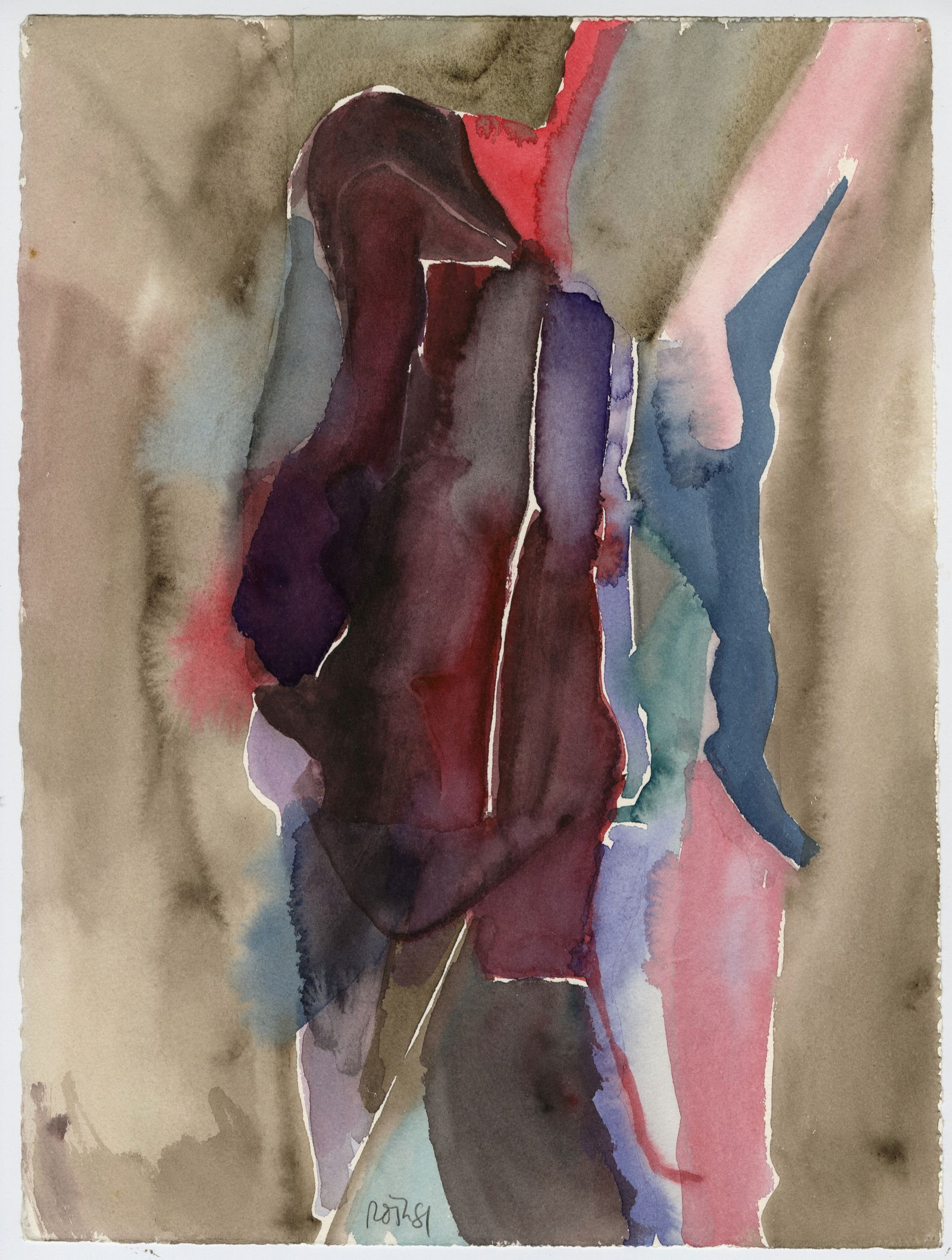 Jack ROTH: "Untitled (Figure)": Jack ROTH (American, 1927-2004): "Untitled (Figure)". Watercolor on wove paper, 1981. Signed and dated in pencil in the image. Estate inventory number in pencil on the verso. Drawn to the sheet's edge