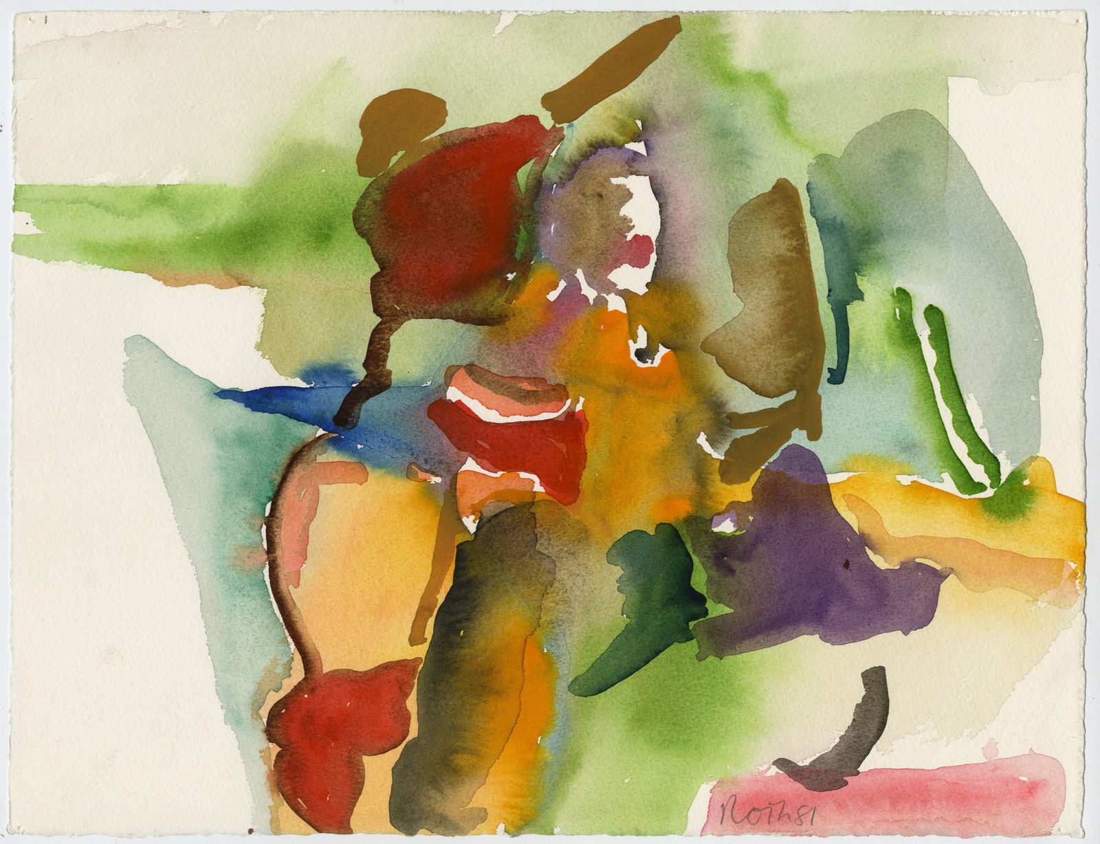 Jack ROTH: "Untitled (Abstraction)": Jack ROTH (American, 1927-2004): "Untitled (Abstraction)". Watercolor on wove paper, 1981. Signed and dated in pencil in the image. Bearing a rectangular estate stamp on the verso. Drawn to the sheet'