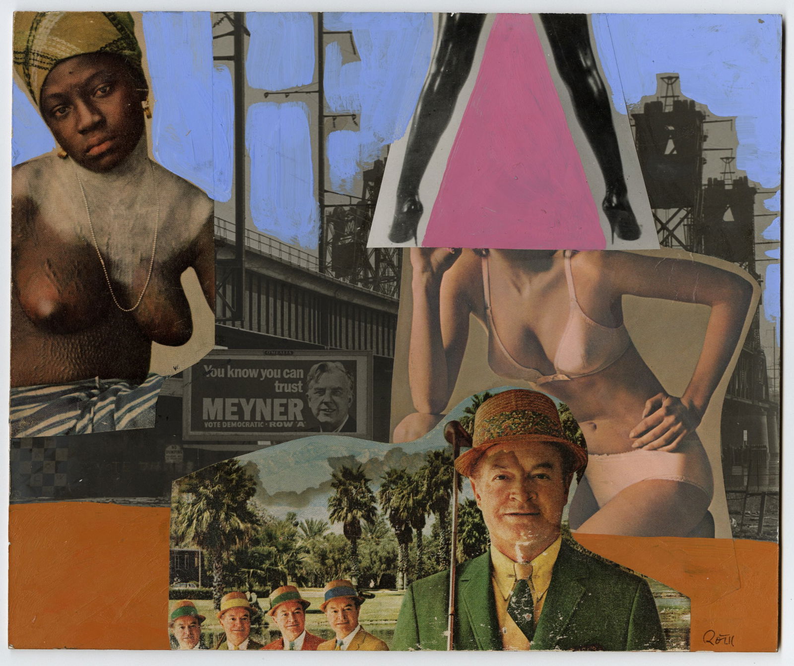 Jack ROTH: "Bob Hope": Jack ROTH (American, 1927-2004): "Bob Hope". Collage and gouache on board. Signed in ink in the image. Bearing a round estate stamp on the verso. Board size: 10 x 12 inches.