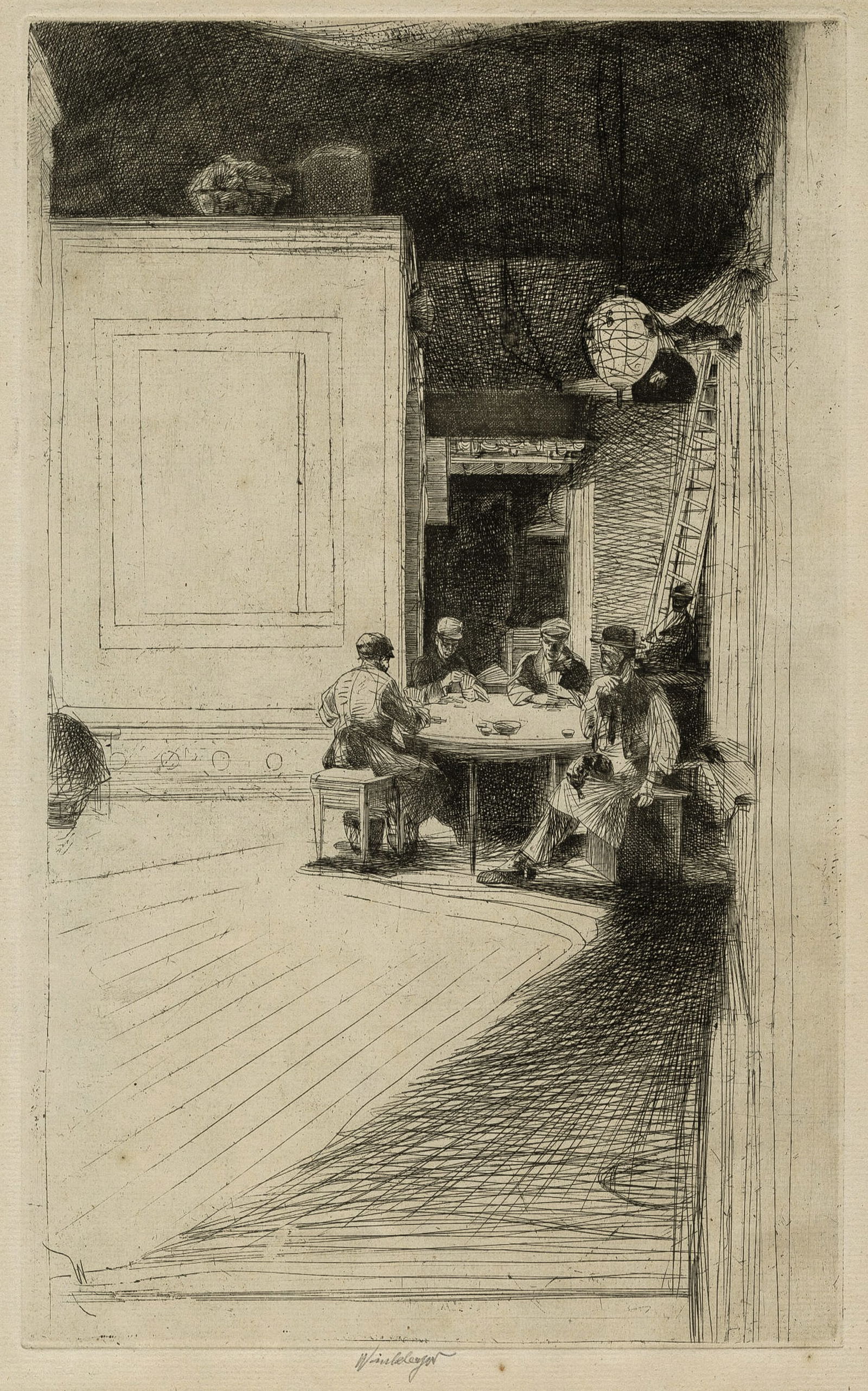 Two prints by John WINKLER: "Chinese Card Players" (1 of 4)