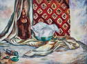 WELLS: "Still Life with Patterned Cloth and Green Paint"
