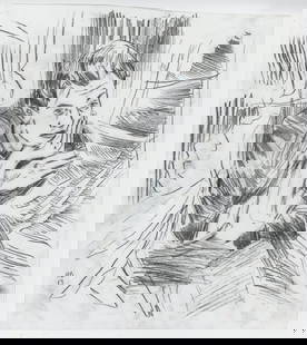 Hernan BAS: "Transfer drawing for Ennui".: Hernan BAS (American, b. 1978): "Transfer drawing for Ennui (or, The Endless Conversation)". Transfer drawing, graphite on clearprint vellum, 2013. Initialed and dated. Drawn on an irregularly cut she