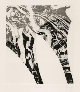 Tony CRAGG: "Exhaust".: Tony CRAGG (British, 1949): "Exhaust". Aquatint in black on Somerset textured white paper, 1988. Signed, dated, and inscribed 6/35. Published by Crown Point Press. With the publisher's blindstamp at l