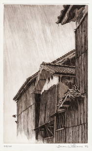 Brian WILLIAMS: "Monsoon".: Brian WILLIAMS (American, born 1950): "Monsoon". Etching and aquatint printed in brown ink on wove paper, 1983. Edition of 100. Signed, dated, and numbered in pencil. Plate size: 12 x 7 3/8 inches.