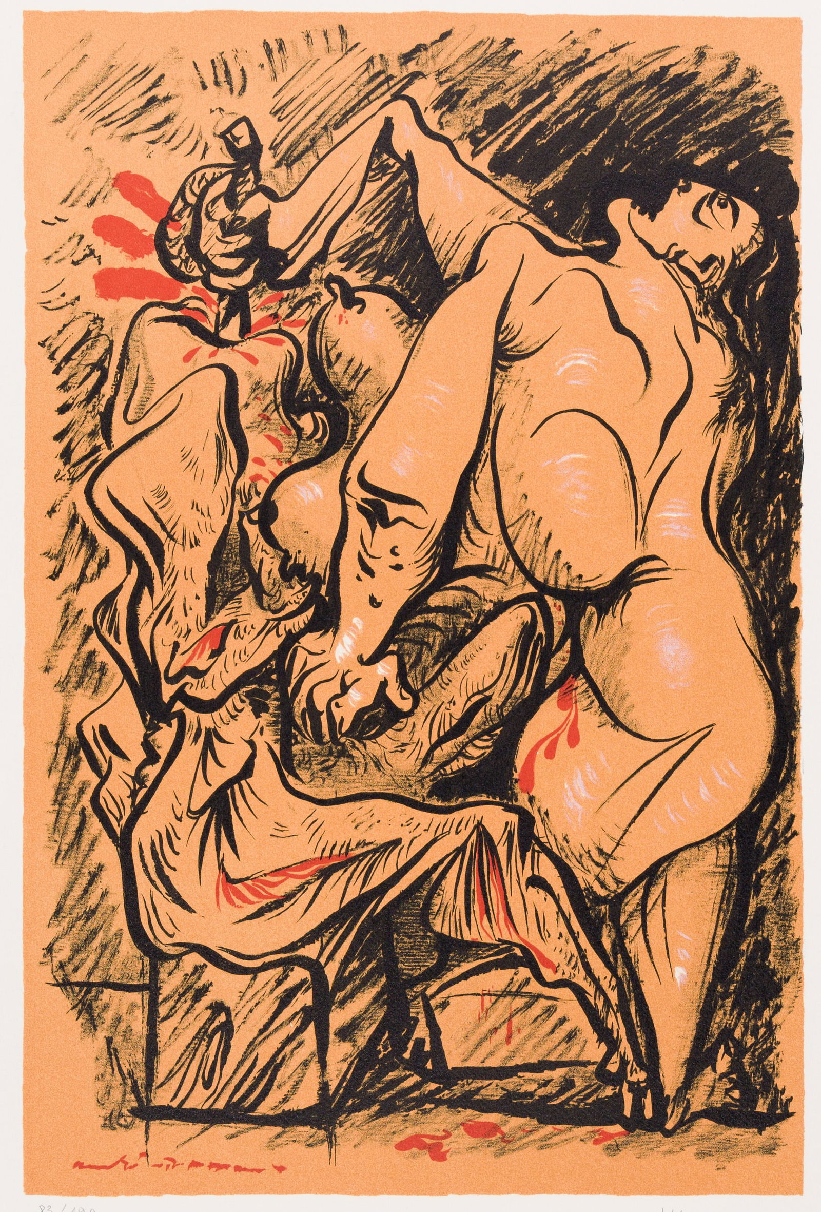 Andre MASSON: "Plate from Dessin Erotiques".: Andre MASSON (French, 1896-1987): "Plate from Dessin Erotiques". Color lithograph on Arches wove paper, 1971. From the edition of 190. Published by "Edition Tchou". Signed and numbered in pencil. Imag