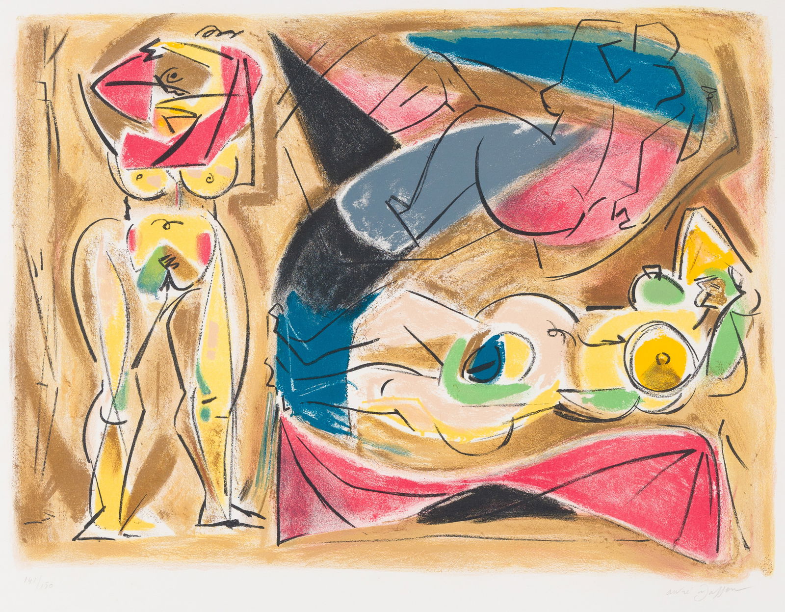 Andre MASSON: "Odalisque".: Andre MASSON (French, 1896-1987): "Odalisque". Color lithograph on Arches wove paper, 1975. Edition of 150. Signed and numbered in pencil. Image size: 16 1/2 x 22 inches. Sheet size: 22 1/8 x 29 3/4 i