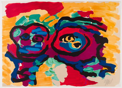Karel APPEL: "Happy Couple".: Karel APPEL (Dutch, 1921-2006): "Happy Couple". Color lithograph on Arches wove paper, 1979. Printed to the sheet's edges, as usual. Edition of 160. Signed and numbered in pencil in the image. Sheet s