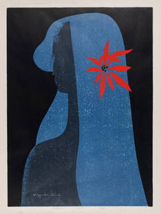 SAITO, Kiyoshi: "Shadow".: SAITO, Kiyoshi (Japanese, 1907-1997): "Shadow". Woodblock print (color woodcut) on Japan wove paper, 1970. Edition of 50. Titled, dated, and numbered in pencil. Signed in ink in the image. Image
