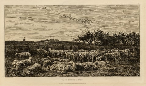 Charles Francois DAUBIGNY: "Parc a Moutons, le Matin".