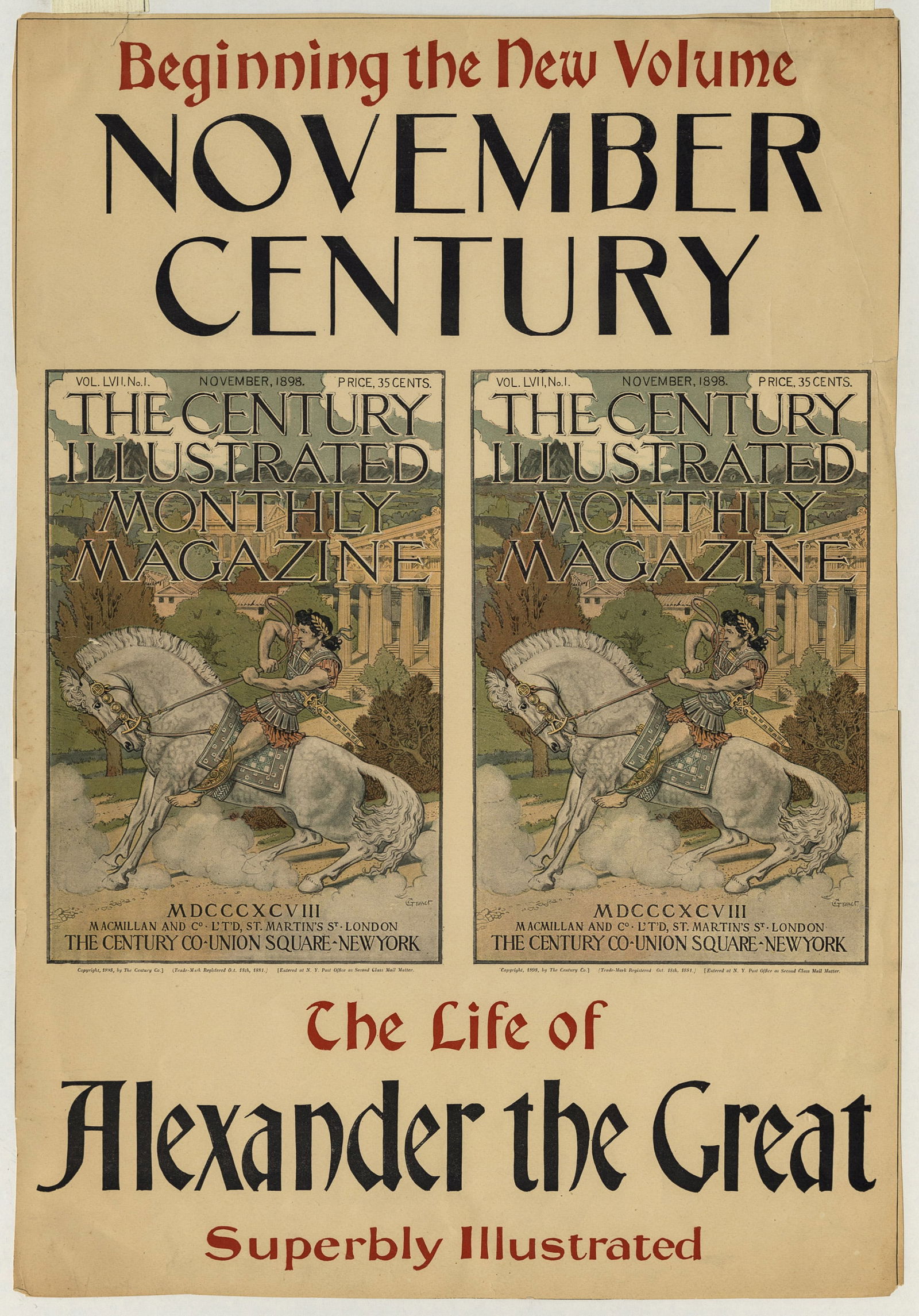 After Eugene GRASSET: "The Century Illustrated".: After Eugene GRASSET (Swiss French, 1841-1917): "The Century Illustrated Monthly Magazine". Color photolithograph on wove paper, 1898. Sheet size: 19 5/8 x 13 1/2 inches.
