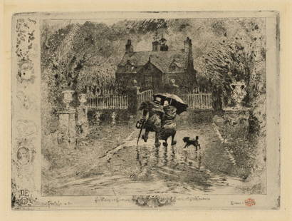 Felix BUHOT: "Les Voisins de Campagne".: Felix BUHOT (French, 1847-1898): "Les Voisins de Campagne". Etching, drypoint and aquatint on laid paper, circa 1878-80. Reference: Bourcard & Goodfriend 148. Fifth or sixth state of seven, after the