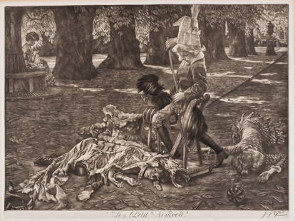 James TISSOT: "Le Petit Nemrod".: James TISSOT (French, 1836-1902): "Le Petit Nemrod". Mezzotint on chine-colle on thick wove paper, 1886. Reference: Wentworth 83. Second state of two, after the letters were added. Signed in the