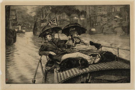 James TISSOT: "Entre les Deux Mon Coeur Balance".: James TISSOT (French, 1836-1902): "Entre les Deux Mon Coeur Balance". Etching and drypoint on wove paper, 1877. Reference: Wentworth 30. Signed and dated on the right side, in the blank plate title