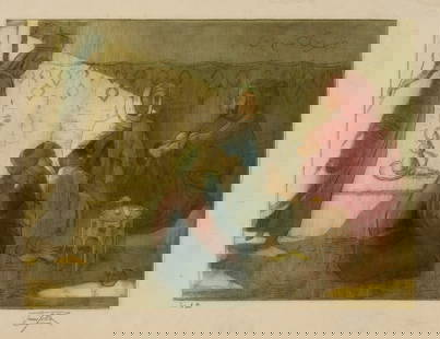 Louis McCellan POTTER: "A Moorish Cafe".: Louis McCellan POTTER (American, 1873-1912): "A Moorish Cafe". Color etching and aquatint on wove paper. Signed and numbered in pencil. Titled in pencil, in the hand of the artist, in the bottom