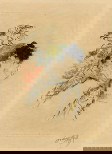 Louis LEGRAND: "Petite Mere".: Louis LEGRAND (French, 1863-1951): "Petite Mere". Color aquatint and etching on simili-Japan wove paper, 1900. References: Arwas 196; Exsteens 173. No stated edition was printed, proofs only. Printed