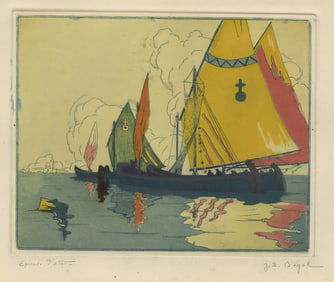 Joseph Emile BEGULE: "Sailboats in the Lagoon".
