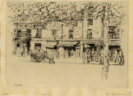 Theodore ROUSSEL: "The Street, Chelsea Embankment".: Theodore ROUSSEL (French/British, 1847-1926): "The Street, Chelsea Embankment". Etching on wove paper, circa 1889. Reference: Bromberg, 26. Only state. Signed in pencil. Plate size: 5 3/4 x 8 inches.