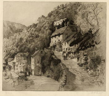 William Henry SWEET: "Mars Hill, Lynmouth, Devon".: William Henry SWEET (British, 1889-1943): "Mars Hill, Lynmouth, Devon". Etching on wove paper. Signed in pencil in the lower right plate corner. With the blindstamps from "The Fine Arts Guild",