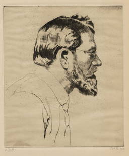 Emil ORLIK: "Self Portrait".: Emil ORLIK (Czech German, 1870-1932): "Self Portrait". Roulette and etching on Van Gelder Zonen laid paper, 1910. Trial proof of the final state. Signed, dated, and annotated "l. Zust." (letzte