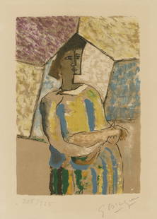 Georges BRACQUE: "Femme a la Mandoline".: Georges BRAQUE (French, 1882-1963): "Femme a la Mandoline". Color lithograph on wove paper, 1945. Reference: Vallier 27; Mourlot 5. Published and printed by Fernand Mourlot, Paris. Edition of 225.
