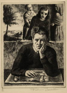 Federico CASTELLON: "Self Portrait with Hilda".: Federico CASTELLON (Spanish American, 1914-1971): "Self Portrait with Hilda". Etching on card-stock wove paper, 1942. References: Freundlich 26. Signed and numbered in pencil. From the edition of 50.