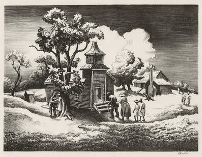 Thomas Hart BENTON: "Sunday Morning".: Thomas Hart BENTON (American, 1889-1975): "Sunday Morning". Lithograph on Rives wove paper, 1939. Reference: Fath 26. Edition of 250. Signed in pencil. Image size: 9 5/8 x 12 5/8 inches.