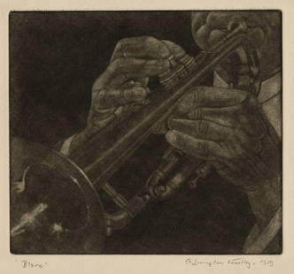Guy Livingston WOOLEY: "Blare".: Guy Livingston WOOLEY (American, 1893-1970): "Blare". Mezzotint on laid paper, 1959. Signed, titled and dated in pencil. No none edition, scarce. Plate size: 6 7/8 x 7 5/8 inches.
