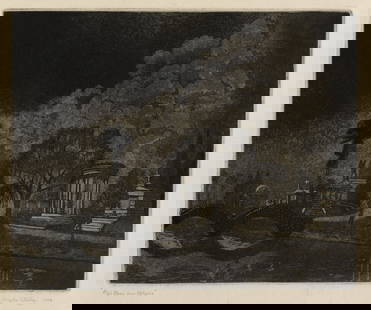 Guy Livingston WOOLEY: "High Moon over Metairie".: Guy Livingston WOOLEY (American, 1893-1970): "High Moon over Metairie". Etching and aquatint on wove paper, 1948. Signed, titled and dated in pencil. Scarce, no known edition. Plate size: 7 3/4 x 9