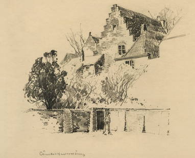 Charles Herbert WOODBURY: "Laren, Holland".: Charles Herbert WOODBURY: "Laren, Holland". Lithograph on laid paper, 1893. Signed in pencil. Image size: 8 5/8 x 11 inches.