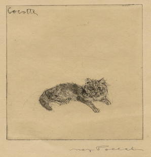 Max POLLAK: "Cocotte".: Max POLLAK (Czech American, 1886-1970): "Cocotte". Drypoint on laid paper. Signed in pencil. Plate size: 4 3/4 x 4 3/4 inches.