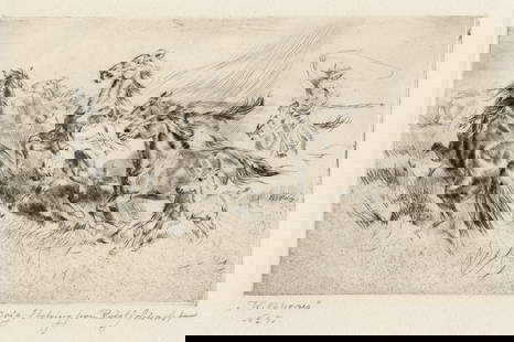 Rudolph SCHACHT: "Wild Horses".: Rudolph SCHACHT (German American, 1900-1974): "Wild Horses". Etching on wove paper. Signed, titled , numbered an annotated in pencil. Plate size: 6 5/8 x 10 7/8 inches.