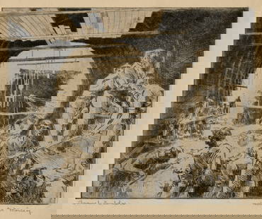 10 etchings by Hubert MORLEY: 10 etchings by Hubert MORLEY (American, 1888-1951). Theater scenes, landscapes, and genre scenes. All etchings are signed and titled by the artist in pencil; some are also numbered in editions of