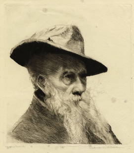 Cadwallader L. WASHBURN: "Vecchio Patriota".: Cadwallader L. WASHBURN (American, 1866-1965): "Vecchio Patriota". Drypoint on handmade Japan wove paper. Edition of 50. This Italian title suggests an encounter with an "old patriot", rather than