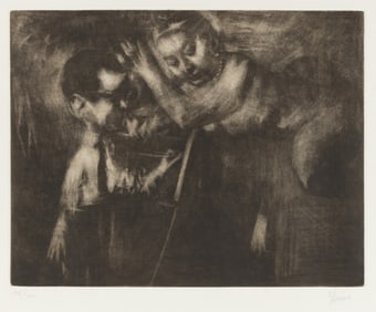 Jack LEVINE: "Artist and the Muse" (Self-Portrait).