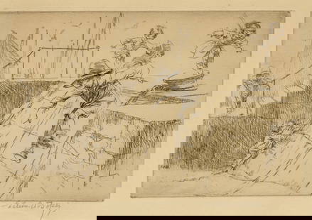 Eileen Alice SOPER: "The Slide".: Eileen Alice SOPER (British, 1905-1990): "The Slide". Etching on wove paper, 1924. Reference: Beetles 117. Edition of 60. Signed in pencil. Plate size: 4 1/2 x 6 7/8 inches.