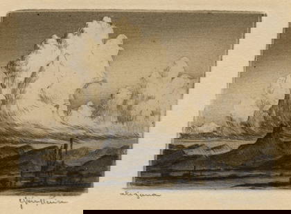 Two prints by Carl SCHULTHEISS: "Arizona".: Two prints by Carl SCHULTHEISS (American, 1900-1983): "Arizona". Etching on wove paper. "The Shepherd". Engraving on laid paper. Both published for the Miniature Print Society, Alexandria VA, in