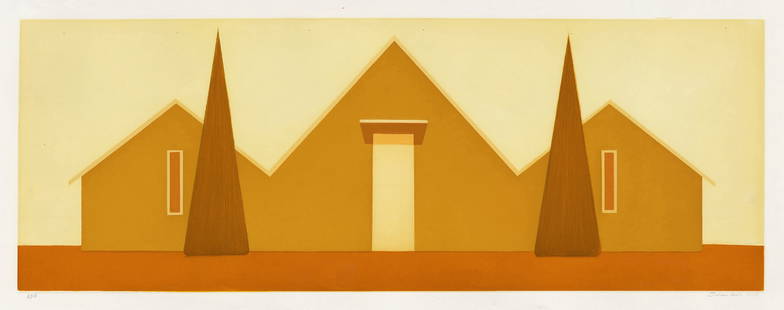 Salomon HUERTA: "Untitled (Ochre House) ".: Salomon HUERTA (Mexican, born 1965): "Untitled (Ochre House) ". Aquatint, drypoint, scrape & burnish on Somerset wove, 2004. Signed, dated and numbered AP8, aside from the edition of 30. Published by