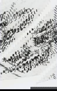 Hernan BAS: "Transfer drawing #2 for Revised...".: Hernan BAS (American, born 1978): "Transfer drawing #2 for Revised Endpapers for The Homosexual Neurosis". Transfer drawing, graphite on clearprint vellum, 2013. Initialed and dated. Drawn on an