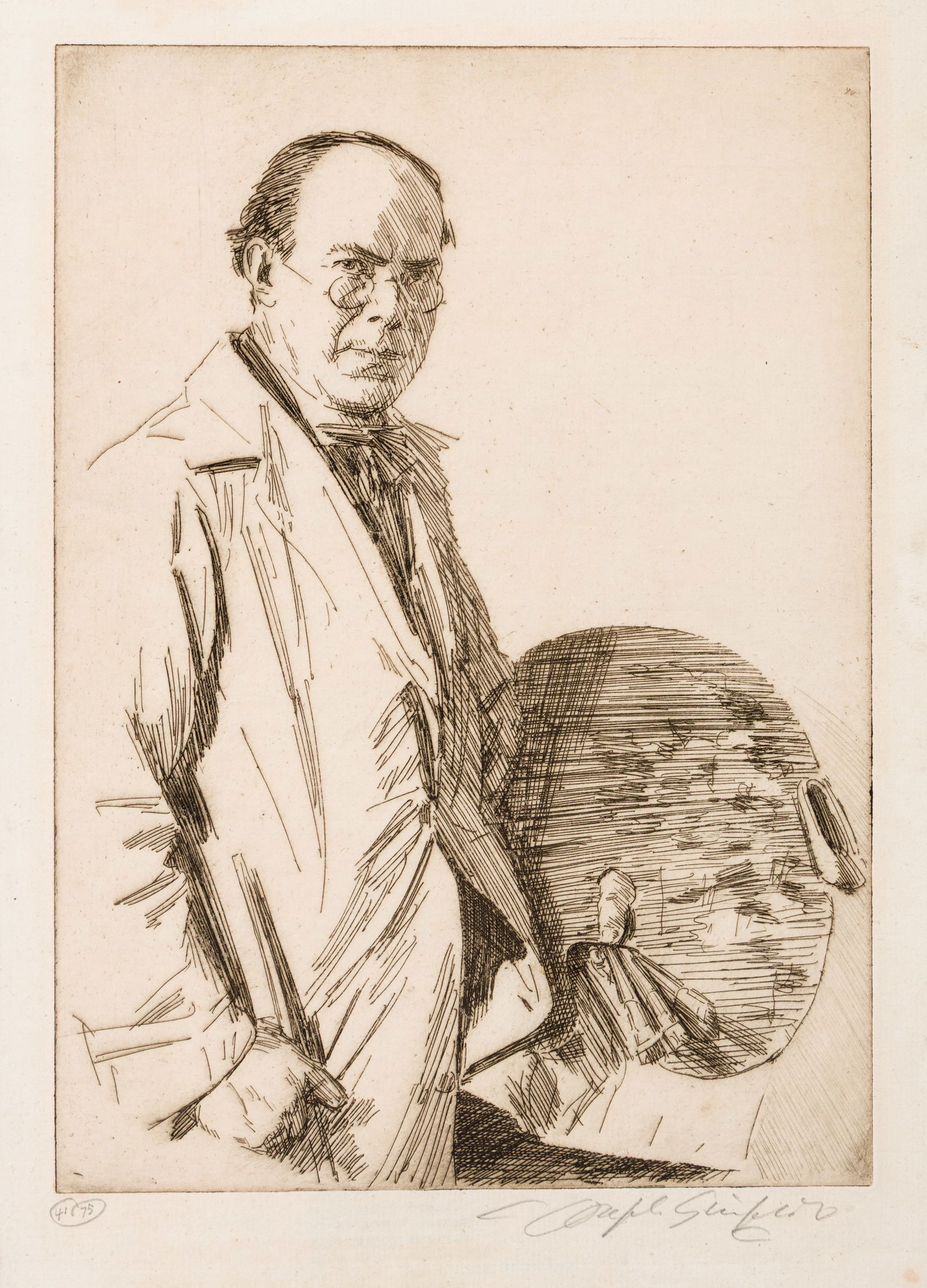 Joseph SIMPSON: "Artist Standing".: Joseph SIMPSON (British, 1879-1939): "Artist Standing". Etching on laid paper, 1925. Reference: Granville Fell, no. 8. Edition of 75. Signed and numbered in pencil. Plate size: 12 x 8 1/2 inches. Shee