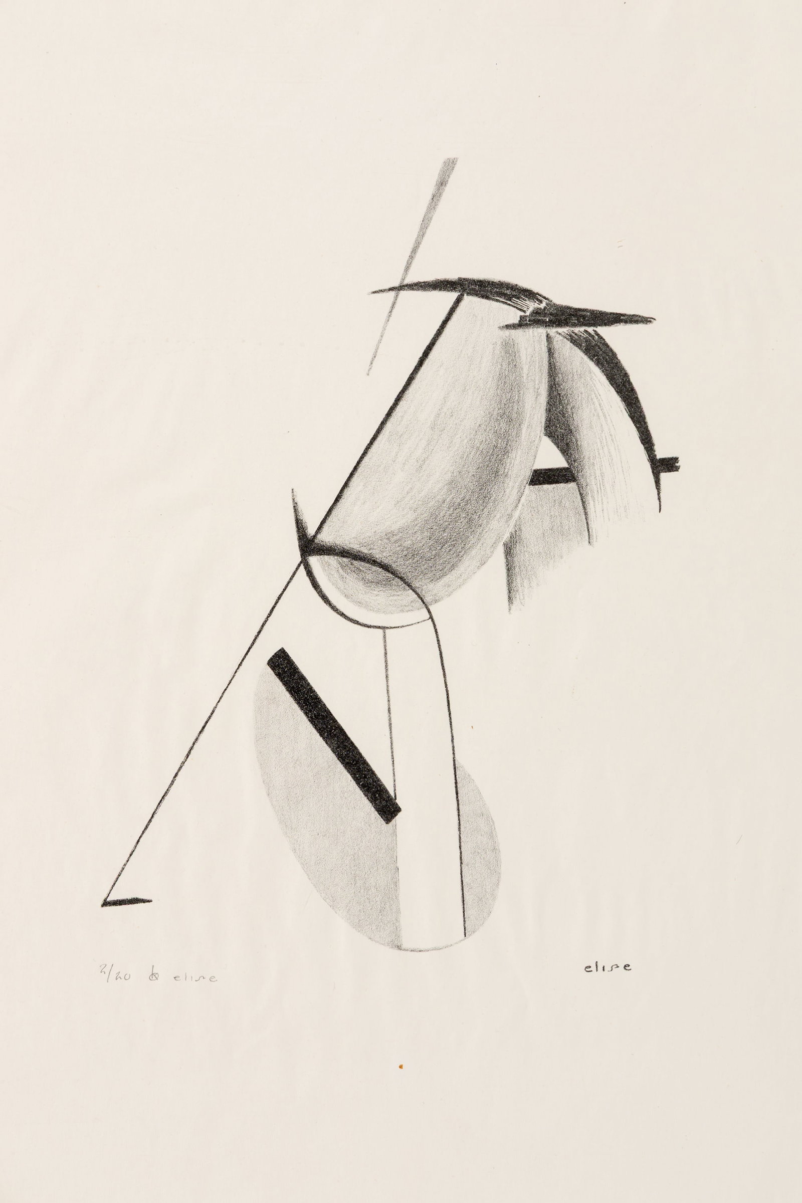 Elise CAVANNA: "Abstract (Ovoids and Lines)".: Elise CAVANNA ARMITAGE (American, 1902-1963): "Abstract (Ovoids and Lines)". Untitled lithograph on light cream paper with wide margins, circa 1935. Signed in the plate at lower right. Signed, monogra
