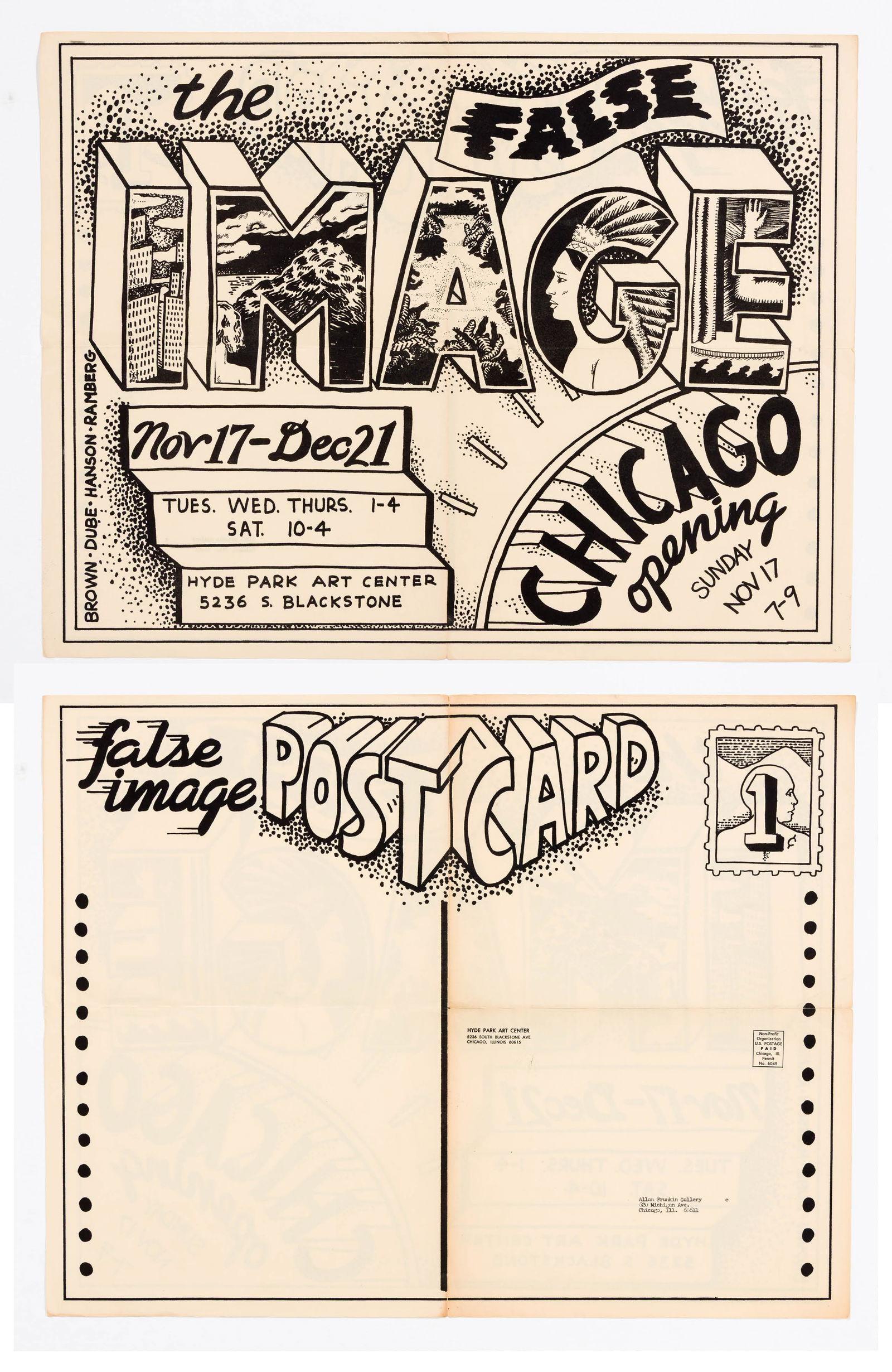 Roger BROWN: "The False Image".: Roger BROWN (American, 1941-1997): "The False Image". Offset lithograph, double-sided, 1968. Overall size: 17 3/8 x 22 1/2 inches. From the exhibition of the same title, November 17??"December 21, 196