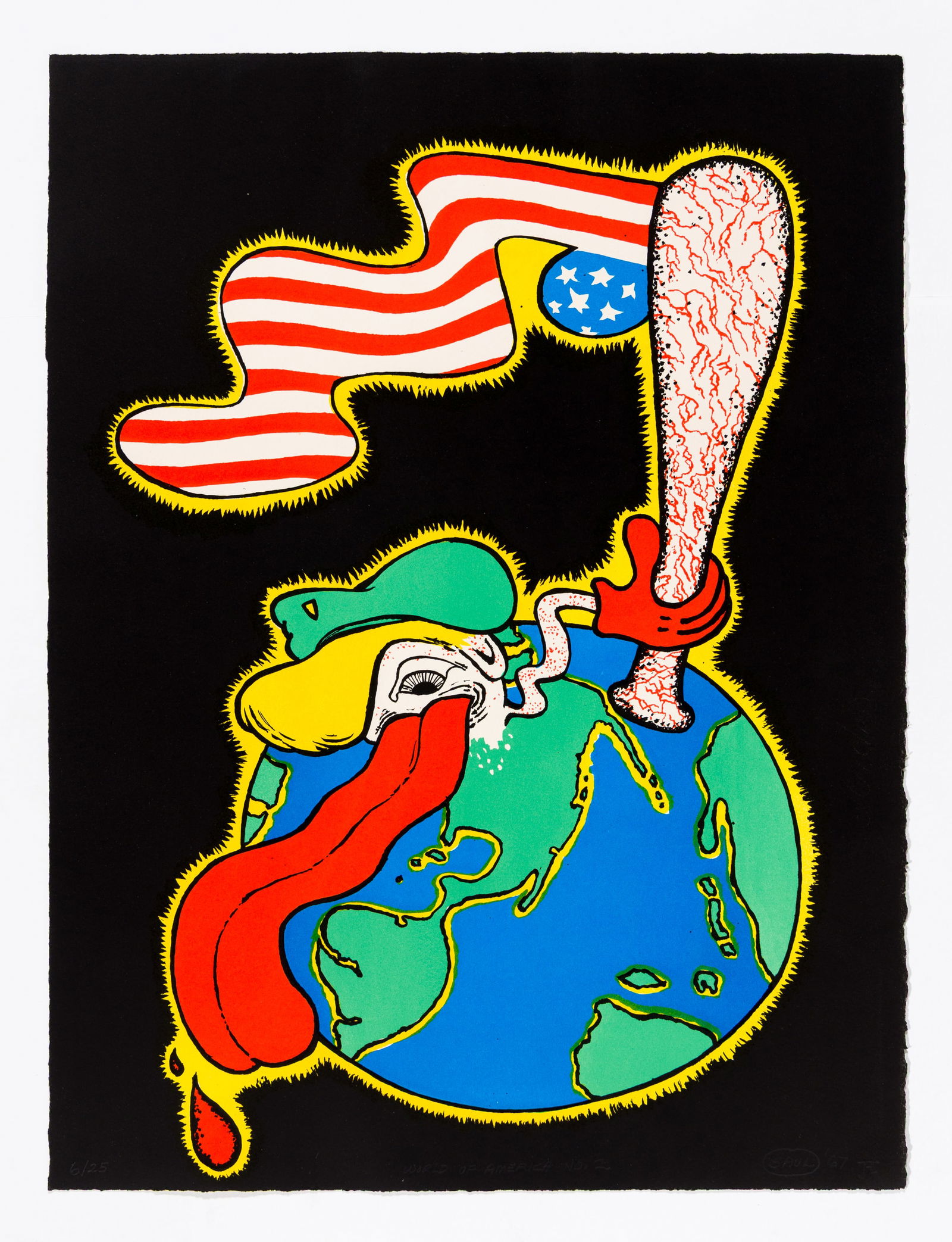 Peter SAUL: "World of America No. 2".: Peter SAUL (American, b. 1934): "World of America No. 2". Color lithograph on wove paper, no margins, 1967. Signed, titled, dated, and numbered in pencil at the lower edge. Published and printed by La