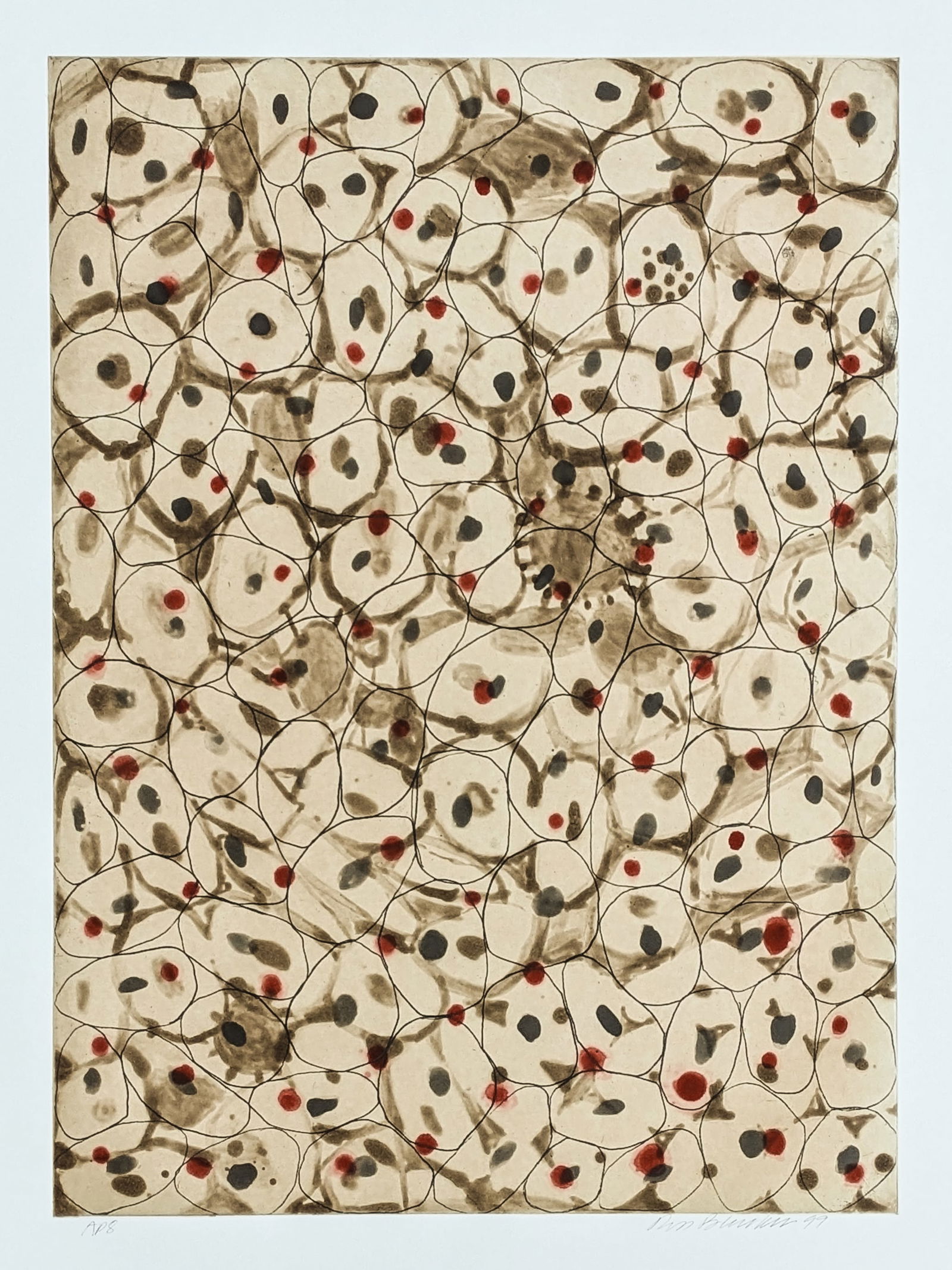 Ross BLECKNER: "Selection".: Ross BLECKNER (American, born 1949): "Selection". Color aquatint and spitbite aquatint on Somerset white paper, 1999. Signed, dated, and inscribed AP8, aside from the edition of 50. With the publisher