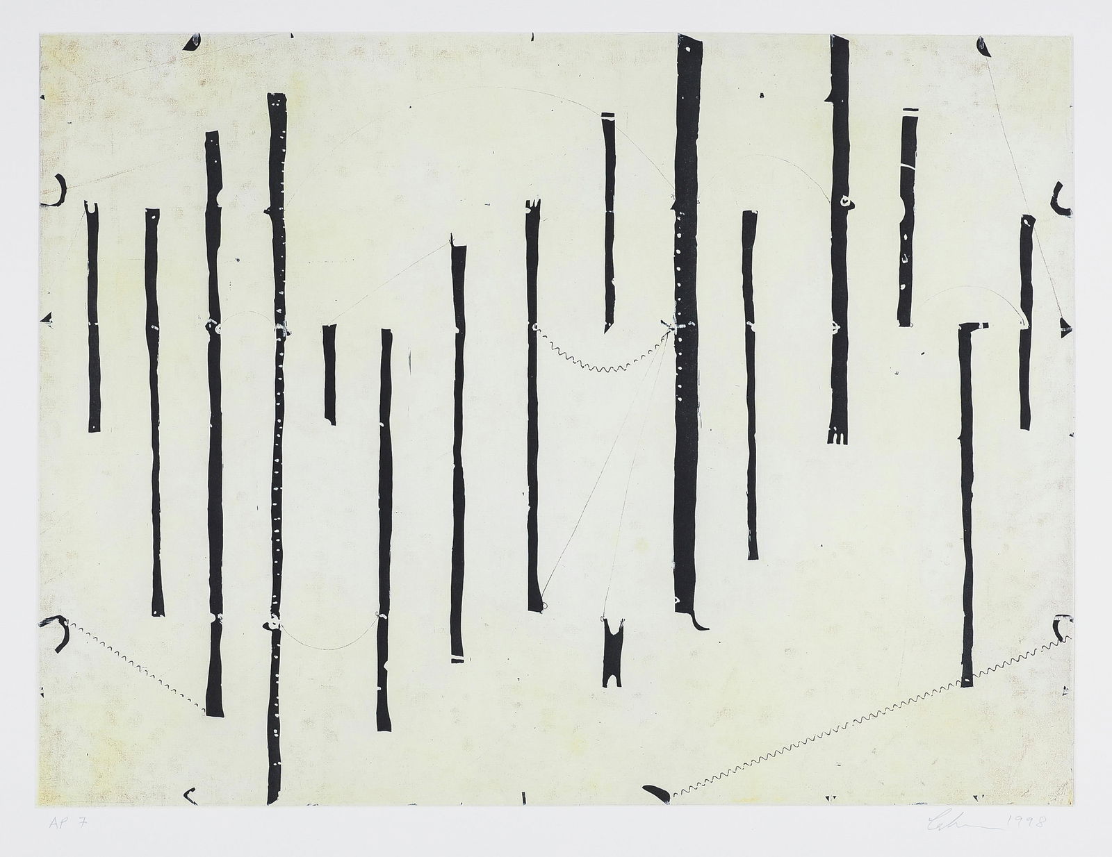 Caio FONSECA: "Up and Down".: Caio FONSECA (American, born 1959): "Up and Down". Color spitbite, soapground, softground and drypoint on Somerset wove paper, 1998. Signed, dated and inscribed AP7, aside from the edition of 40. With